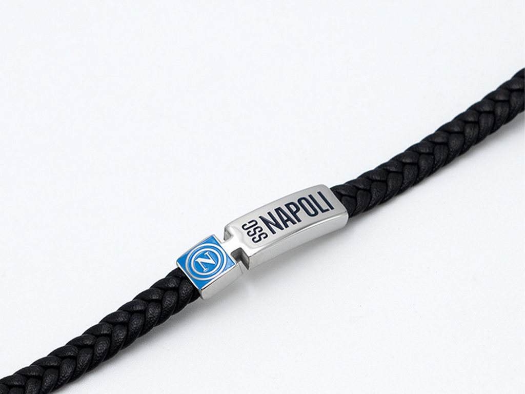 NAPOLI BRACCIALE CUOIO E ACCIAIO, PIASTRINA | Ellepiu